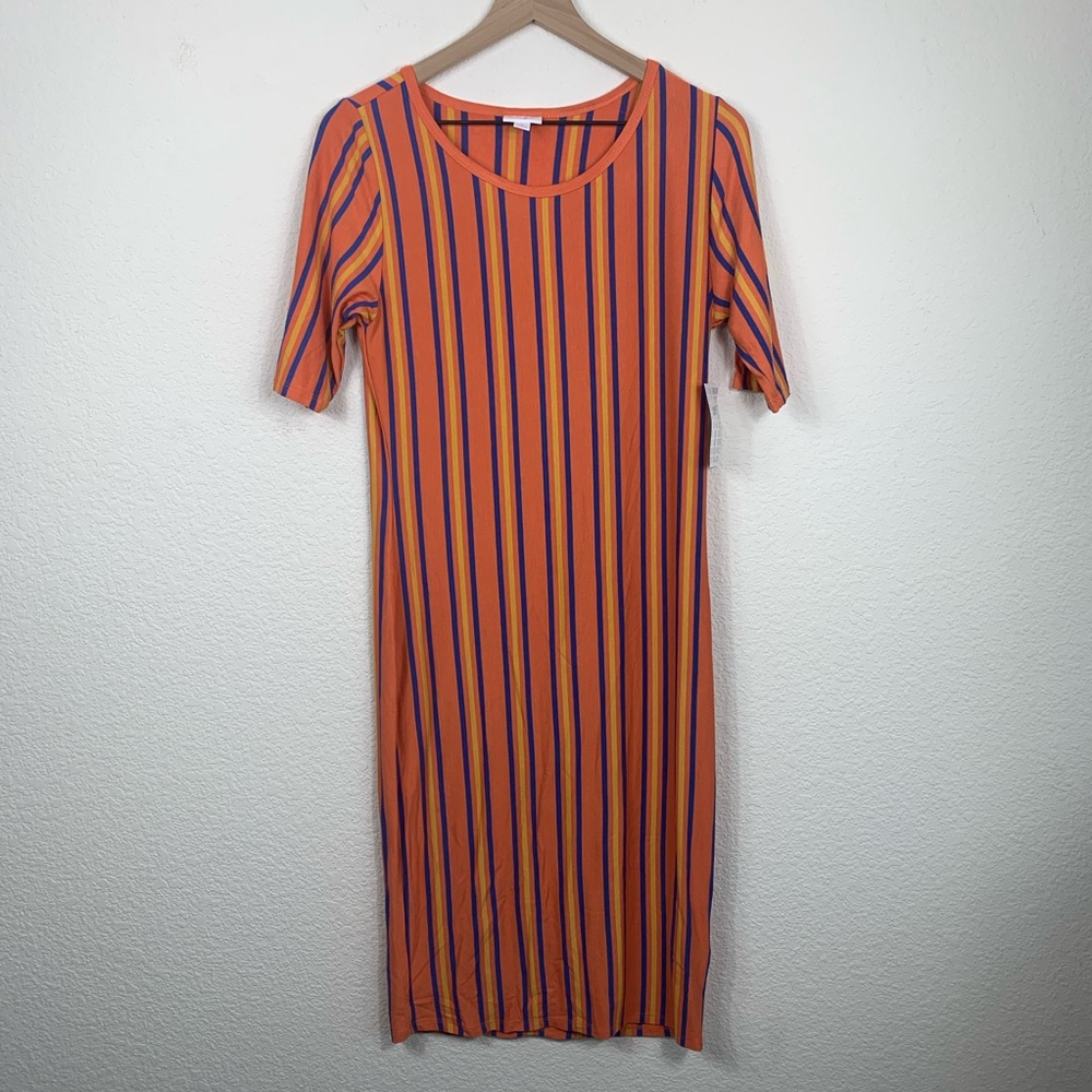LuLaRoe Julia Dress Orange Blue Size Large